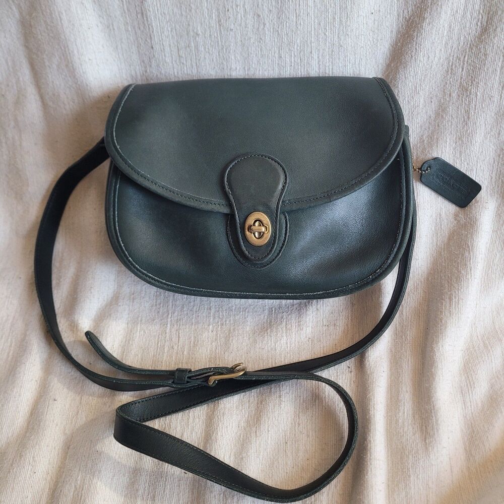 Vintage COACH 9954 Prairie Shoulder Bag Turnlock Leather Green Gold